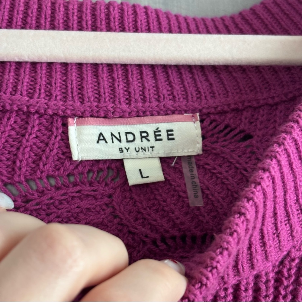 Andrée Oversized Scallop Knit Sweater L Purple Textured Dolman Sleeve Cozy‎ Top - Picture 6 of 8